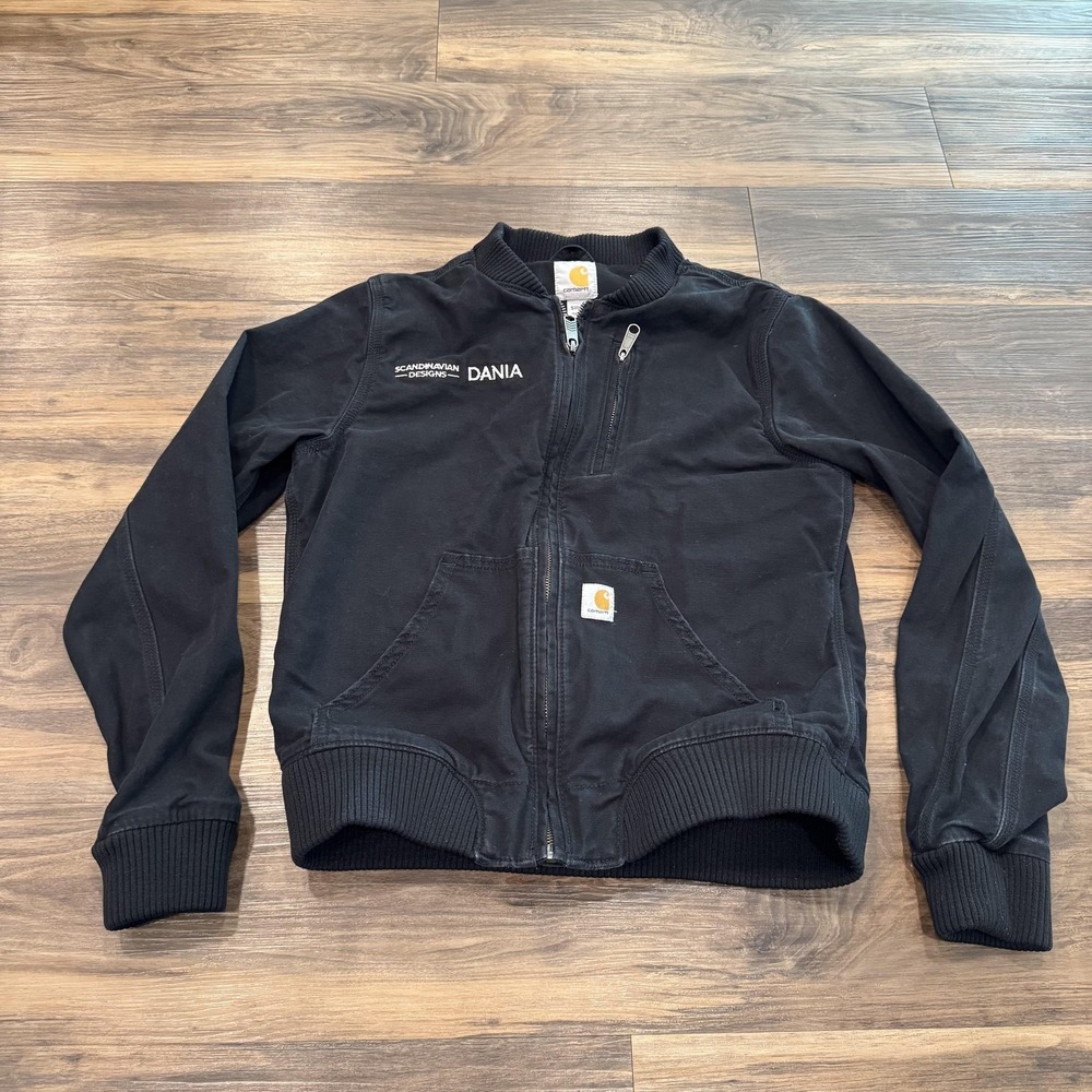 Carhartt Jacket Kids S 4/6 Years Black Canvas Bomber Full Zip Logo Workwear